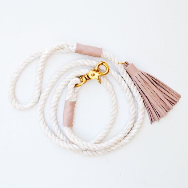 Rope Dog Leash - Blush Rose Mauve Leather - Pet Lead