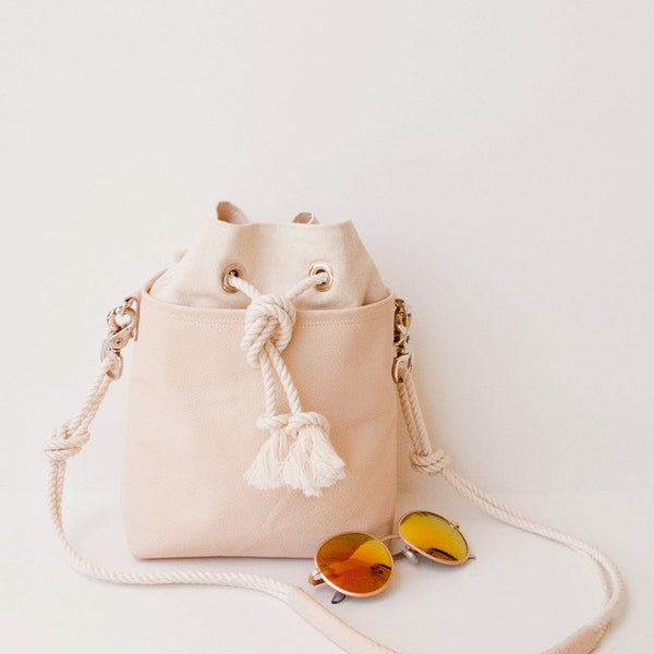 Bucket Bag Blush Nude Leather Mini Hobo Minimalist Purse