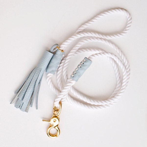 Rope Dog Leash - Powder Blue Leather - Pet Lead