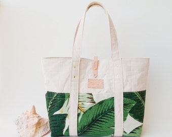 Tropical Canvas Beach Tote Martinique Beverly Hills Banana Leaf Swaying Palms