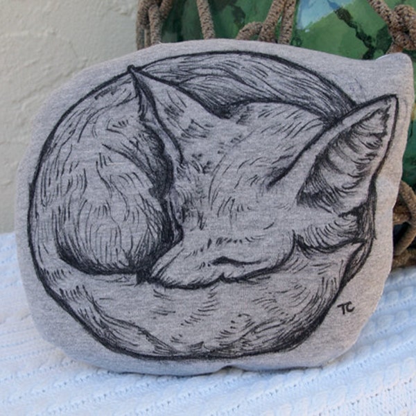 Forest Fox Pillow Grey Black White Wolf Woodland Hand Artwork Drawing