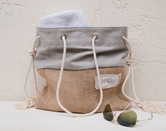 gray canvas tote large beach bag beach tote burlap grey canvas etsy