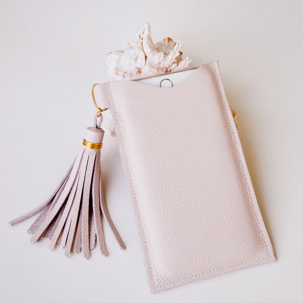 iPhone 6 Plus 6S Sleeve Nude Gold Blush Pink Leather Case Pouch