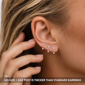 925 Sterling Silver Helix Cartilage Stud Earrings, Tiny Minimal Flat Piercing, Dainty Ear Stack Jewelry, Everyday Gift for Women
