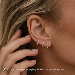 925 Sterling Silver Helix Cartilage Stud Earrings, Tiny Minimal Flat Piercing, Dainty Ear Stack Jewelry, Everyday Gift for Women