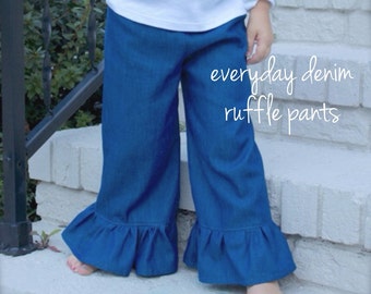 blue jean ruffle pants