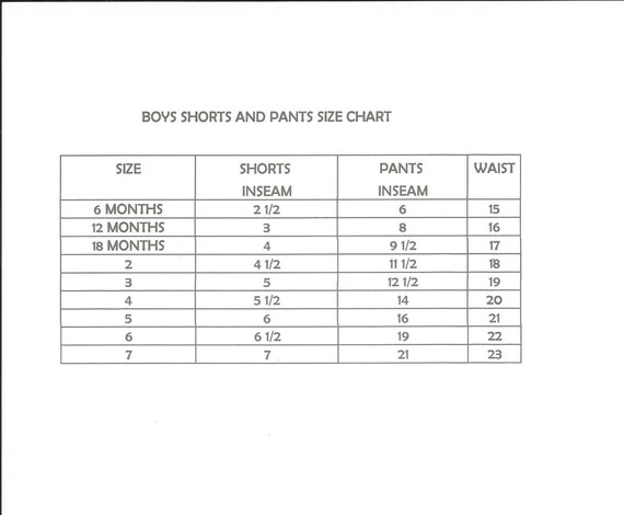 Shorts Inseam Chart