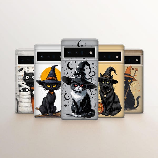 Halloween Phone Case Black cat cover for Pixel 10a, Samsung S26, iPhone 17