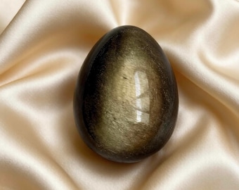 Natural Gold Sheen Obsidian Egg | Mirror-Polished | Root Chakra Shadow Work Protection Stone | Altar Decor Gift