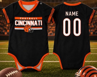Personalized  Cincinnati Baby Onesie , Custom Football Bodysuit with Name Number, Game Day Outfit, Baby Boy Girl Shower Gift