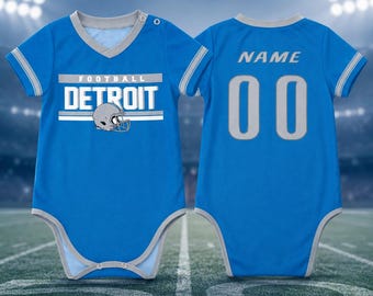 Personalized  Detroit  Baby Onesie , Custom Football Bodysuit with Name Number, Game Day Outfit, Baby Boy Girl Shower Gift