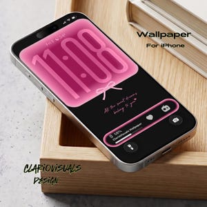 Papel de parede com laço rosa para iOS 26, tela de bloqueio estética Coquette, tema rosa Liquid Glass, papel de parede minimalista e feminino, conjunto de tela inicial para iPhone