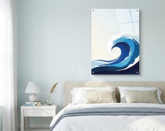 Plexiglass print of a blue Brittany wave, seascape wall art, seaside decoration for living room or bedroom, nautical gift, limited edition