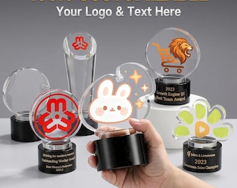 Custom Acrylic Award Crystal Engraving UV Print Logo Personalized Trophy - Thick Base Multiple Sizes