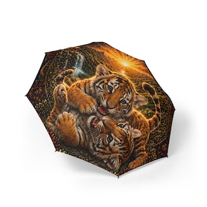 Playful Tiger Cubs Umbrella | Foldable Compact Rain Umbrella