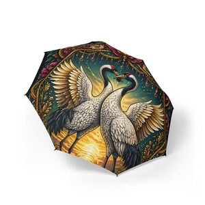 Pair of Cranes Illustration Umbrella | Ornate Floral Mandala Design