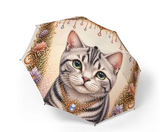 Regenschirm mit lächelnder getigerter Katze | Regenschirm mit floralem Mandala