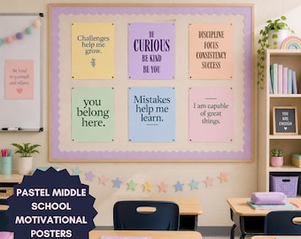 Mittelschule Klassenzimmer Dekor | Motivierende Poster in Pastell | Wachstum Mindset Zitat Poster Printable | Calm Pinnwand Set Teen Wandkunst