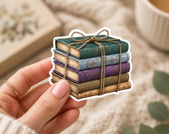 Bücherwurm Sticker | Buchsticker für Kindle | Aquarell Bücher Stapel & Bindfaden | Buchliebhaber Aufkleber | Kindle Aufkleber