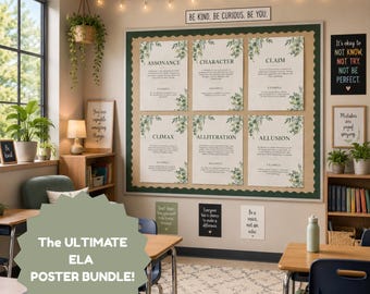 ELA Poster Serie Komplettes Bündel | Botanische Klassenzimmer Dekoration | Mittelschule Englisch | Botanische Wandkunst | Noten 6 7 8 | Literarische Begriffe