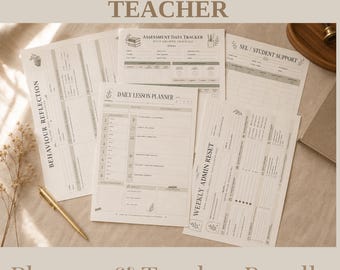 Lehrer-Planer Printable Bundle | Lehrer Tracker & Logs | Sekundarstufe Lehrer Organisation | Klassenzimmer-Planung | Licht Academia