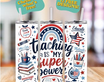 20oz Tumbler Wrap | PNG Sublimationsdesign | PLUS 12 Bonus Lehrer Designs | Sofort Download