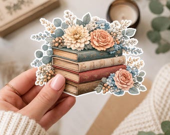 Bücherwurm Sticker | Buch Sticker für Kindle & Planner | Aquarell Blumen Bücherstapel | Buchliebhaber Aufkleber | Kindle Aufkleber | Kiss-Cut Vinyl