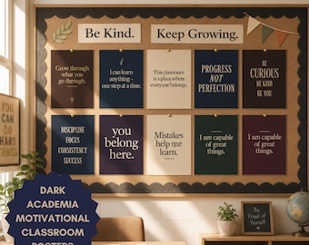 Dark Academia Motivationsposter | Wachstum Mindset Klassenzimmer Dekor | High School Wandkunst | Stimmungsvolle Vintage Ästhetik | Noten 6 7 8