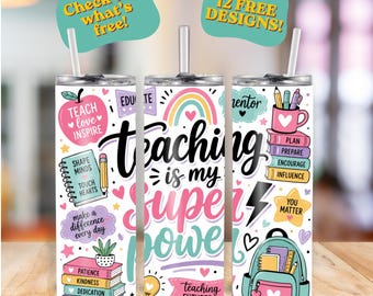 Lehre 20 Unzen Tumbler Wrap | PNG Sublimationsdesign | PLUS 12 Bonus Lehrer Designs |