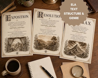 Textstruktur & Genreposter | Licht Academia ELA Klassenzimmer Dekor | Mittelschule Englisch | Vintage botanische Wandkunst | Noten 6 7 8