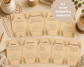 Story-Elemente & Erzählposter Boho | Boho ELA Klassenzimmer Dekor | Mittelschule Englisch | Wildblumen Wand Kunst | Noten 6 7 8