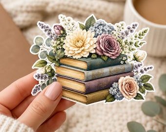Bücherwurm Sticker | Buch Sticker für Kindle & Planner | Aquarell Blumen Bücherstapel | Buchliebhaber Aufkleber | Kindle Aufkleber | Kiss-Cut Vinyl