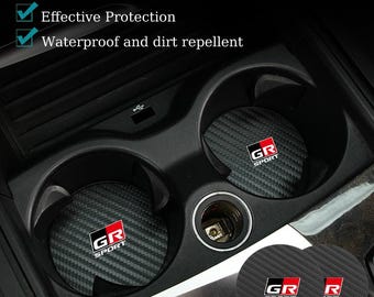 2 posavasos de cuero de carbono para coche, almohadilla anti-ruido y anti-agua para Toyota GR Corolla Yaris Aygo Prius CHR Camry Auris Avensis