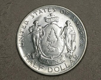 1920 Maine Centennial Half Dollar Silver Coins, Old US Commemorative Coin Collection, Vintage Collectible Coins for Collectors
