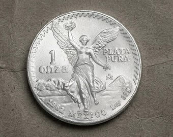 1982 Mexican 1 Onza Silver Libertad Coin, Rare Mexican Eagle Dollar Coin Collection, Commemorative Coin, Mexico Old Coins for Collectors