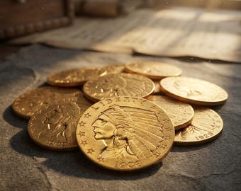 1908-1929 Indian Head Quarter Eagle Gold Coin 2.5 Dollar, Complete Coin Set, US Antique Coin Collection, Rare Old Coins for Collectors