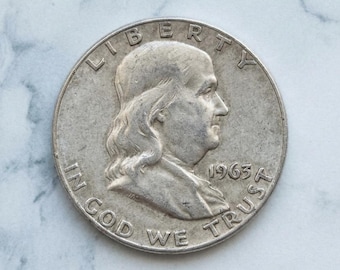 1963 Franklin Half Dollar, Vintage Commemorative Coin, American Silver Coin Collection, Rare Ancient Coin, US Old Coins for Collectors