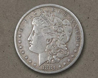 1884 Morgan Silver Dollar, Antique Morgan Dollar Old Coins for Collectors, Rare US Silver Coin Collection, Vintage American Liberty Coins