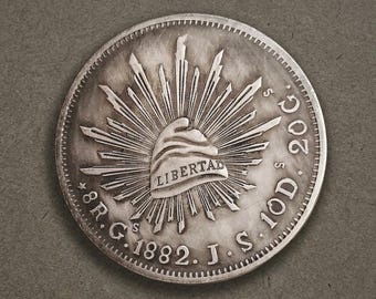 1882 Mexican 8 Reales Silver Coin, Mexico Eagle Dollar Coin Collection, Vintage Commemorative Coin, Rare Old Coins for Collectors