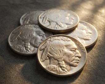 1913-1937 Buffalo Nickel Complete Coin Set, Rare Indian Head Nickel 5 Cents Coin Collection, US Old Coins for Collectors, Vintage Lucky Coin