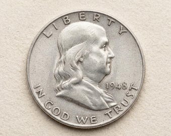 1948 Franklin Half Dollar, Antique Silver Coin Collection, Rare US Old Coins for Collectors, American Collectible Coin