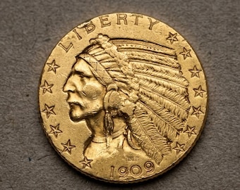 Moneda de oro de 5 dólares con la cabeza de un indio de 1909, monedas antiguas raras de EE. UU. para coleccionistas, colección de monedas antiguas de medio águila con la imagen de un indio americano.