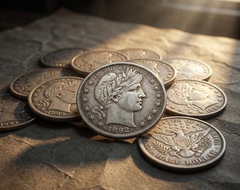 1892-1916 Barber Half Dollar Complete Coin Set, Rare US Silver Coin Collection, American Old Coins for Collectors