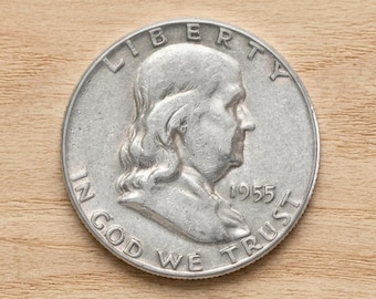 1955 Franklin Half Dollar, American Liberty Bell Silver Coin Collection, Rare US Old Coins for Collectors, Ancient Coin