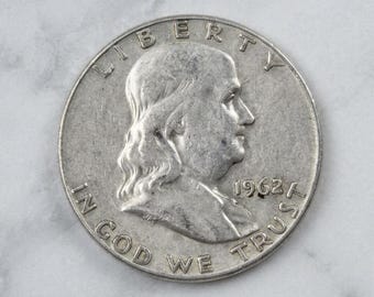 1962 Franklin Half Dollar, Vintage American Silver Dollar Coin Collection, Rare US Old Coins, Commemorative Coin for Collectors