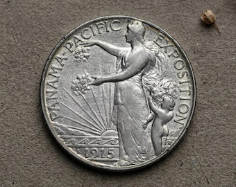 1915 S Panama-Pacific Half Dollar , Rare US Silver Commemorative Coin, Old American Coin Collection, Vintage Lucky Gifts