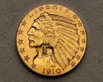 1910 Indian Half Eagle, US 5 Dollar Gold Coins, American Ancient Coin Collection, Rare Old Coins for Collectors, Commemorative Coin