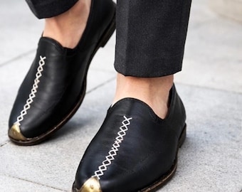 Handmade Yemeni Leather Shoes Turkish Flats for Men Genuine Leather