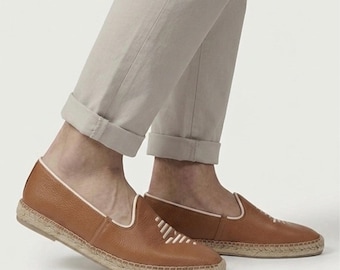 Zapatos de cuero yemeníes hechos a mano, zapatos planos turcos para hombre, cuero genuino.