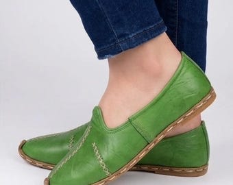 Handmade Yemeni Leather Shoes Turkish Flats for Women Genuine Leather